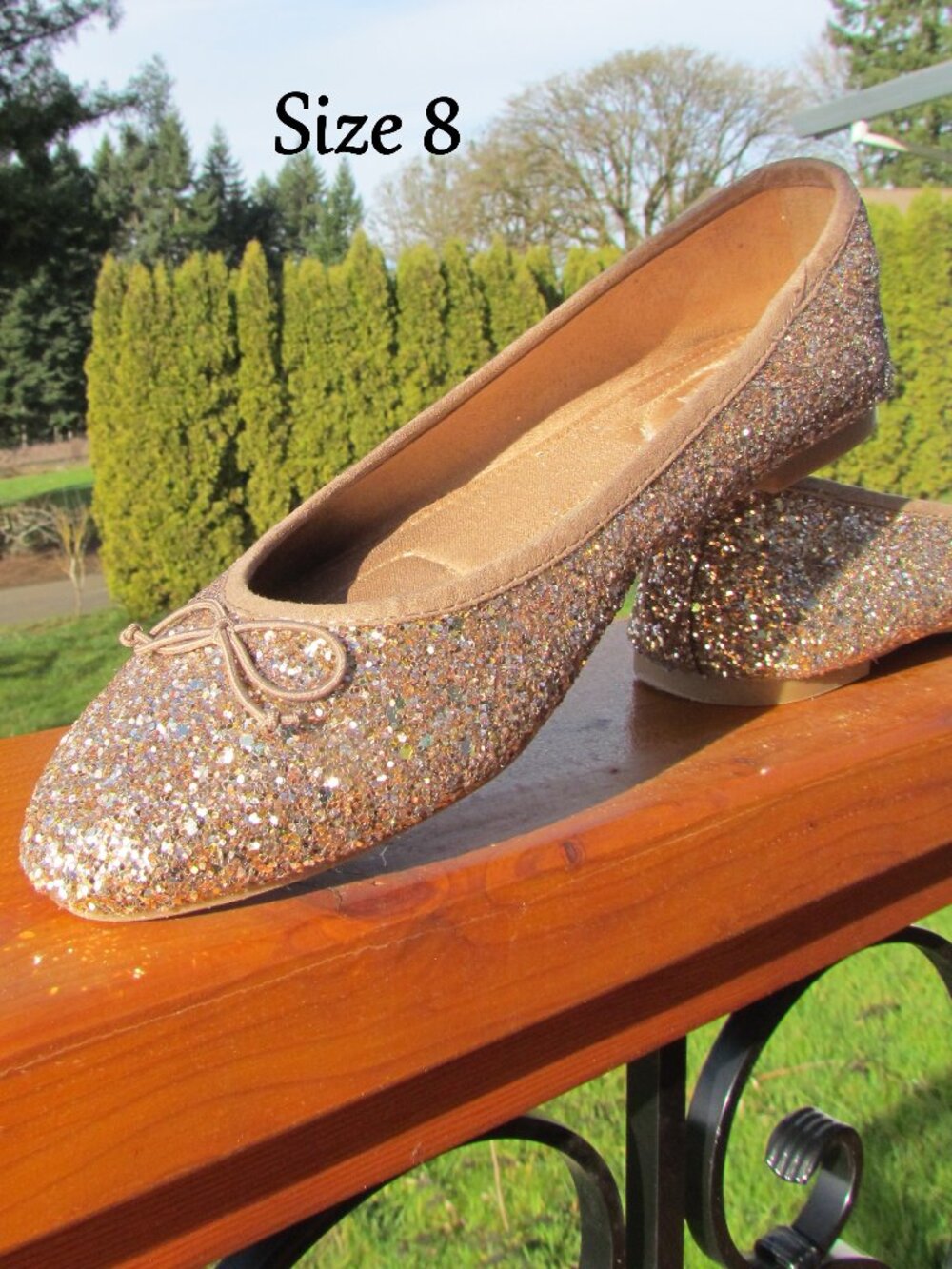 GOLD SPARKLE SHOES, BALLET FLATS, 8, NON-SKID; PARTY, COSTUME, FUN by OLD NAVY